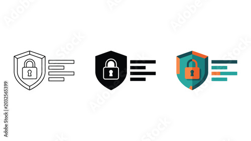 Quadro em tela Shield with padlock and horizontal lines icon representing secure data transmiss