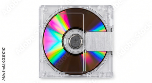 Retro Clear MiniDisc Cartridge Showing Iridescent Rainbow Disc Surface