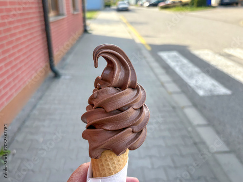 Delicious Chocolate Ice Cream Cone Tempts With Swirls
