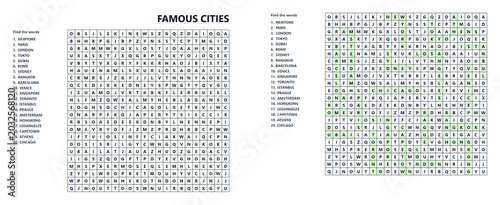 Word seek puzzle sheet - Famous Cities