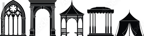 Foto Architectural arch and gazebo silhouettes set with gothic and classical archways