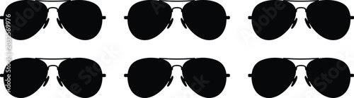 Aviator sunglasses silhouette icon set in black with repeated eyewear shapes on white background vector illustration