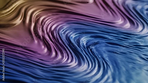 Abstract Swirling Liquid Metal Flowing Waves Blue Purple Gold.