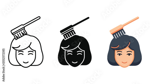 Φωτογραφία Woman brushing hair vector illustration set