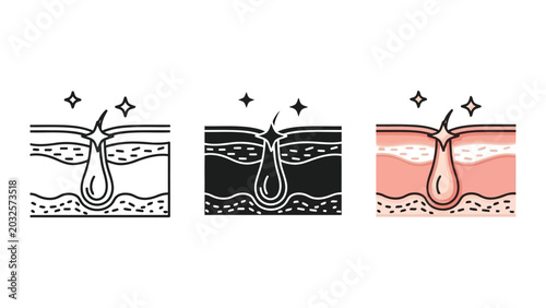 Foto Skin pore and hair follicle cross section vector illustration set