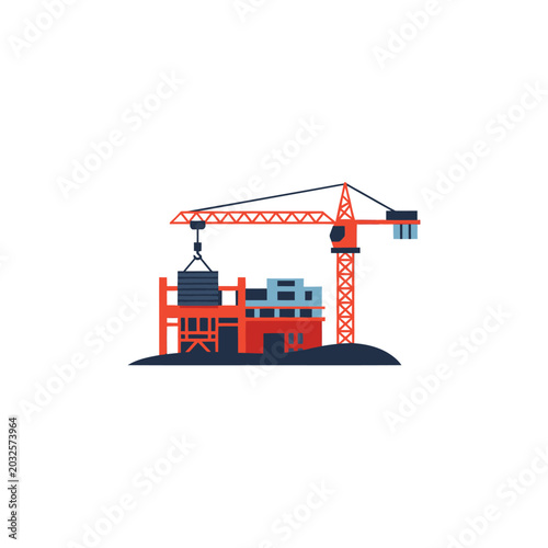 Schilderij op canvas Construction Crane with Heavy Load.