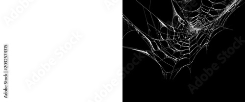 Slika na platnu Realistic cobweb corner isolated on transparent background with alpha channel mask for creative overlay effects white spider silk net for spooky halloween design projects