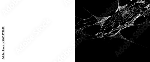 Foto Cobweb white texture with alpha channel mask and transparent background for halloween design project spooky corner spider web element set for realistic cinematic effects