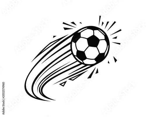 Foto Flying soccer ball vector illustration with dynamic speed lines and explosive im