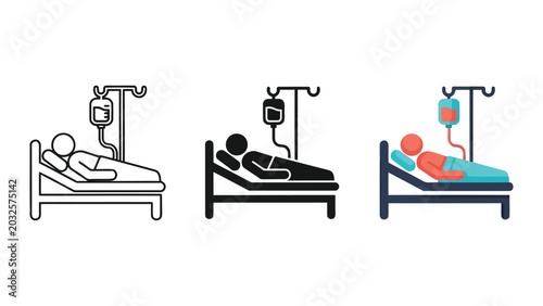 Bild auf Leinwand Patient in hospital bed with intravenous drip vector illustration set
