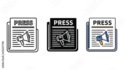 Photos Press release newspaper icons with megaphone vector set