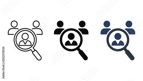 Foto Recruitment and talent search vector icons set with magnifying glass and people