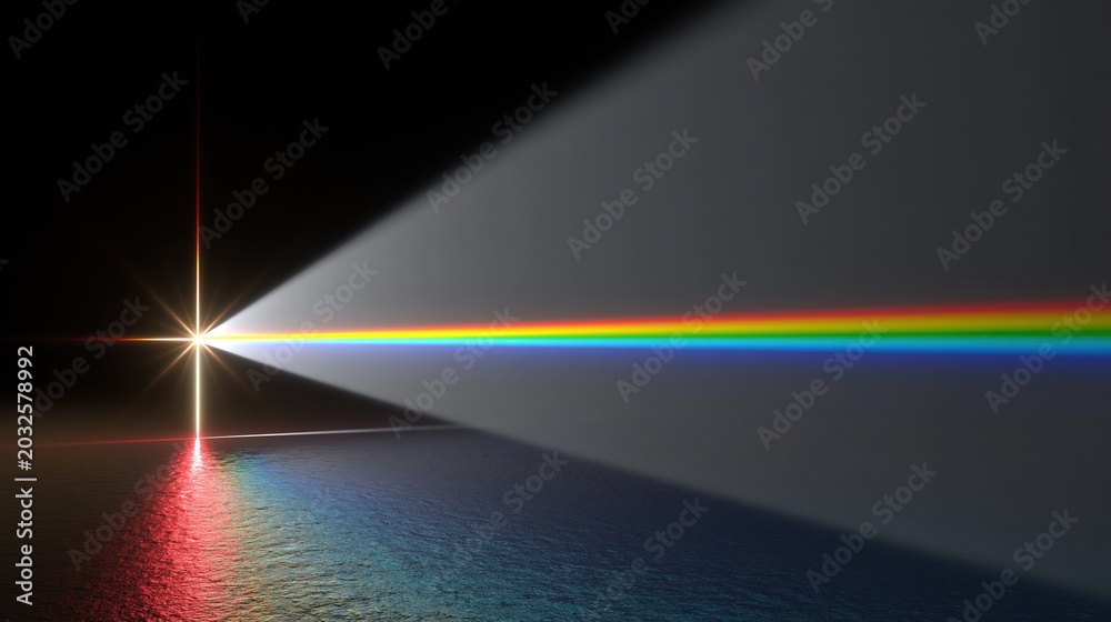 Fototapeta premium Light beam splitting into spectrum of colors through prism, science and physics concept