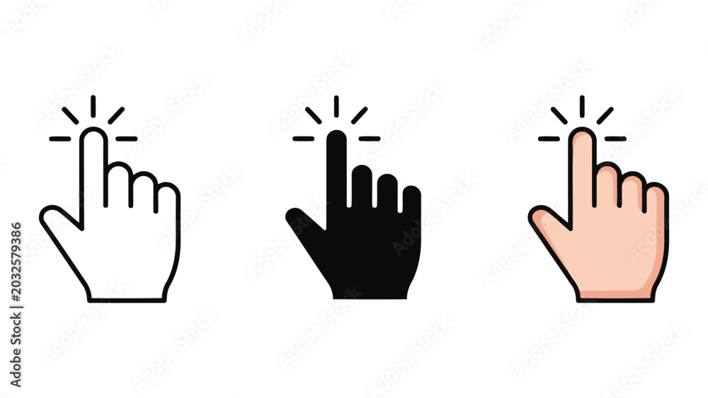 Fototapeta premium Clicking hand cursor icons, vector illustration