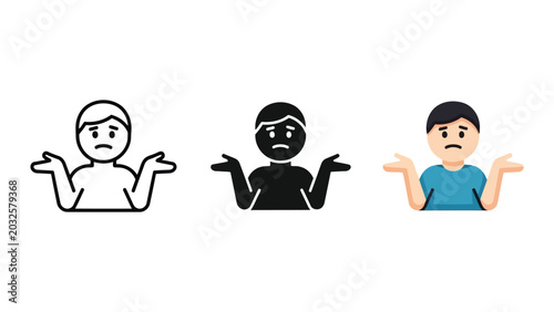 Foto Confused man shrug gesture vector illustration set in line art flat and silhouet