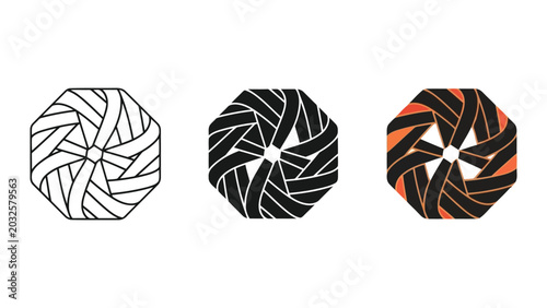 Foto Octagonal geometric pattern variations, line art, solid fill, and color