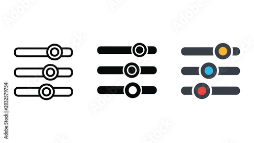 Foto Three styles of slider control icons, vector illustration