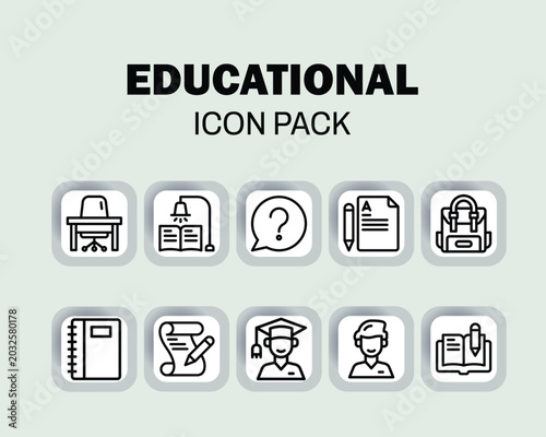 Education and School Outline Icons Set, Academic Learning Tools and Classroom Elements Vector Collection