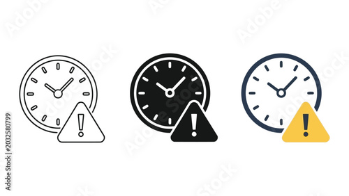 Photos Clock with warning sign vector icon set