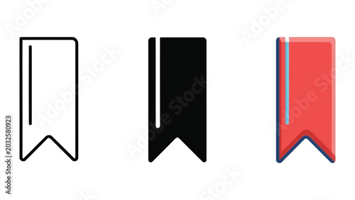 Bookmark icon set in outline solid and flat vector styles