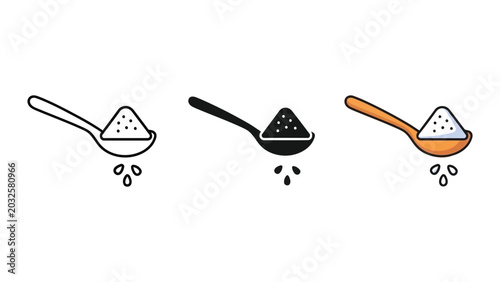 Spoon with powder ingredient vector illustration set