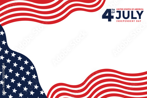 Patriotic 4th of July Independence Day background, American flag stars and stripes wavy border vector, United States of America national holiday celebration frame with copy space