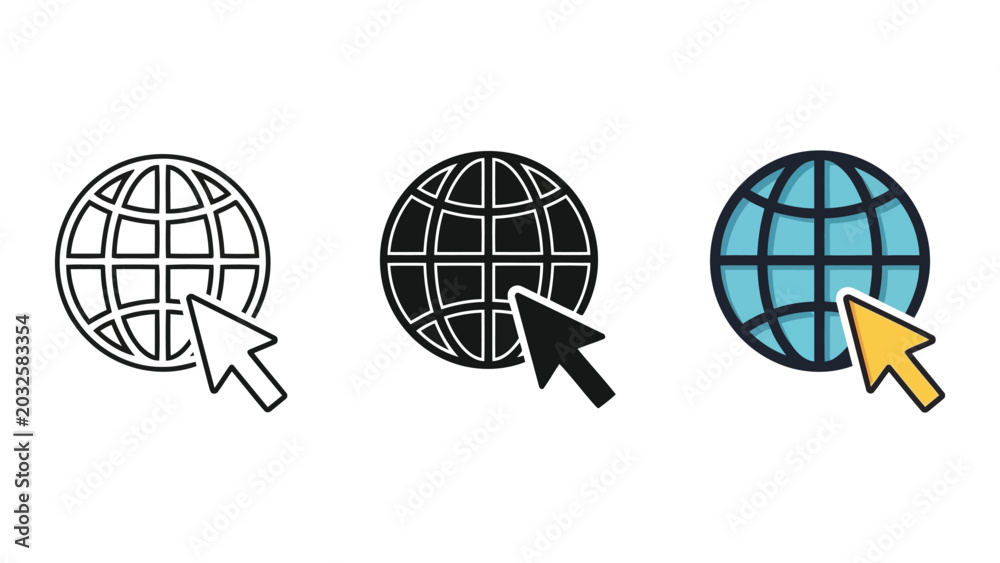 Fototapeta premium Globe and cursor icons, internet and web navigation symbols