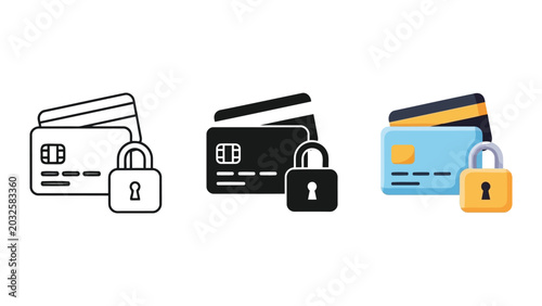 Credit card security vector illustration set with padlock icons