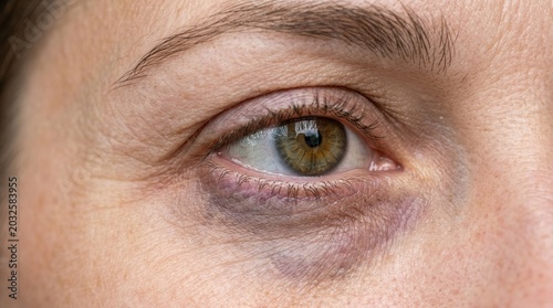 Dark circles under eyes macro close up skin fatigue beauty skincare marketing concept