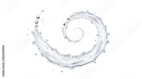 Clear water splash in a spiral shape with droplets isolated on white background transparent background
