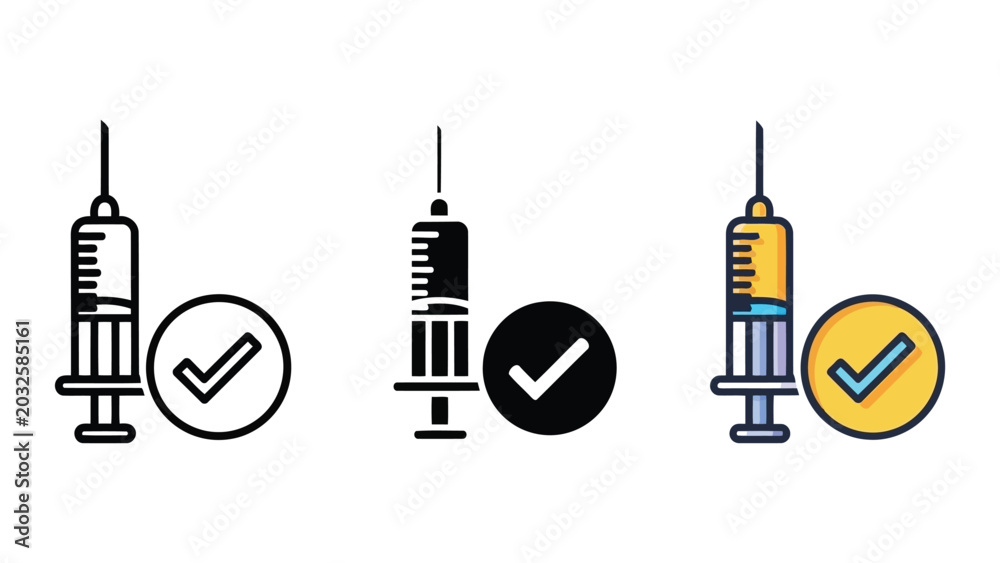 Fototapeta premium Syringe with checkmark icons, vector illustration