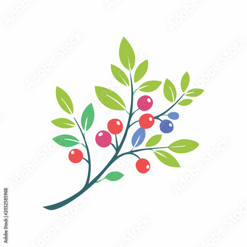 Stylized Branch with Berries and Leaves