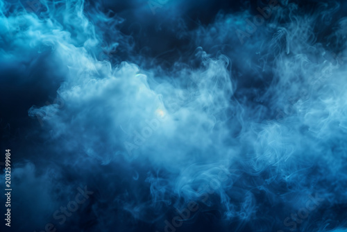 Thick blue illuminated liquid nitrogen fog dramatic texture background