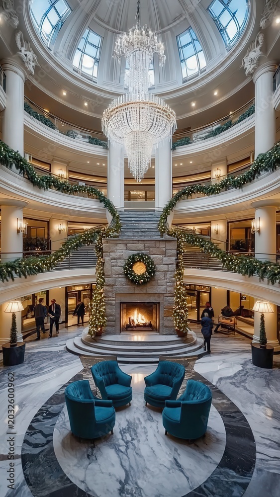 Fototapeta premium Luxury hotel lobby with holiday decorations