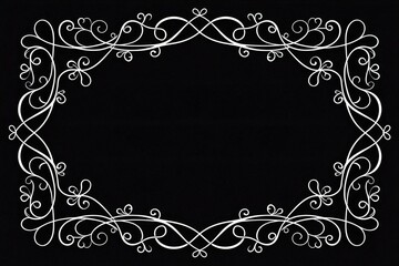 White floral frame on black background