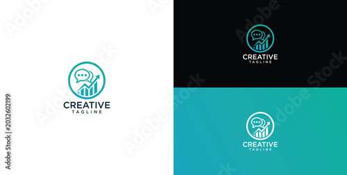 Creative Business Growth Icon Featuring a Speech Bubble and Growing Bar Chart Symbolizing Communication and Success