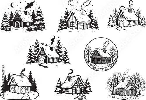 WINTER HUT SILHOUETTE