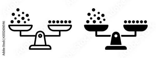 Fotografie Balance Scale Icons, Weighing Objects, Imbalance Concept, Measurement Symbols, J