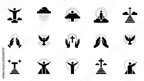 Vászonkép Collection of abstract religious and spiritual icons representing faith prayer a