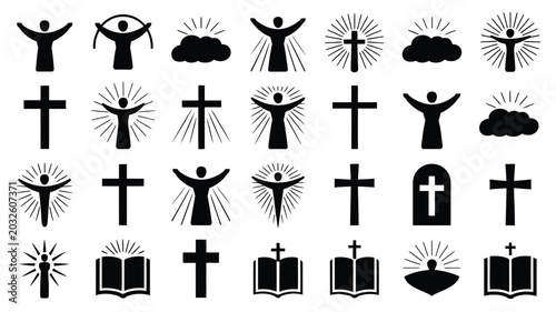 Photos Christianity symbols collection crosses people books clouds sun rays tomb faith