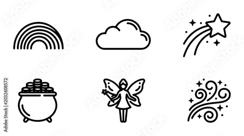 Obraz na plátně St Patrick's Day Icons: Rainbow, Pot of Gold, Fairy, Cloud, Shooting Star, Magic