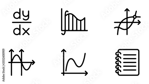 Bild auf Leinwand Math Icons Set, Calculus Symbols, Graph Charts, Data Visualization, Education, S