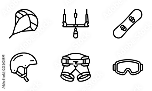 Bild auf Leinwand Kitesurfing Gear Icons, Extreme Sports Equipment Set, Water Sports Accessories C