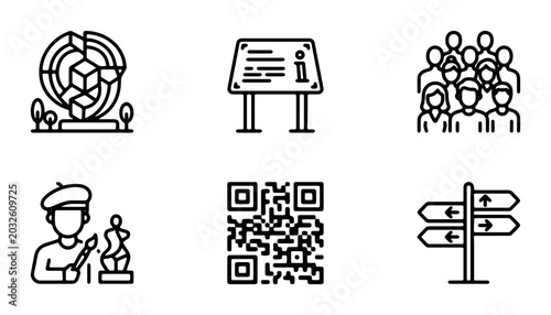 Quadro su tela Information Icons Set: QR Code, Artist, Signpost, People, Display Board, Data Vi