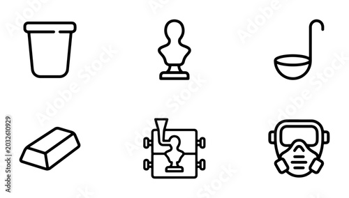 Foto Industrial Icons Set: Foundry, Metal, Safety Gear, Sculpture, Utensil, Container