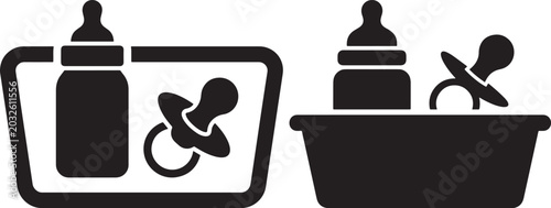 Konstfotografi Baby feeding items bottle and pacifier in organizer.