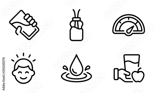 Fotografija Healthy Lifestyle Icons: Hydration, Nutrition, Wellbeing, Fitness, and Energy Ve