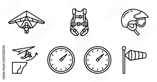 Photos Hang Gliding Equipment Icons, Paragliding Gear, Safety Harness, Wind Sock, Altit