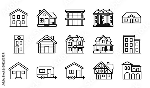 Fotografi Diverse House Icons Set, Residential Building Collection, Modern and Classic Hom