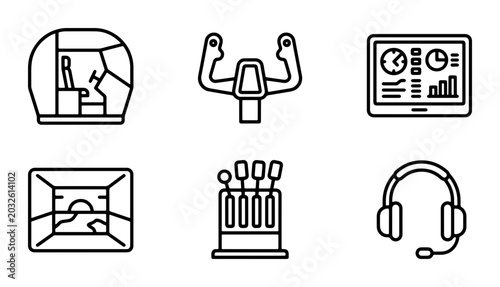 Photos Airplane Cockpit Icons, Flight Simulator Controls, Aviation Technology Set